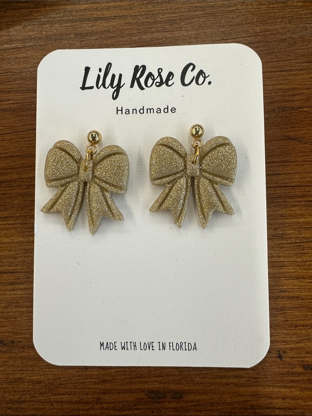 Lily Rose Glittery Gold Bow Stud Earrings for Kids